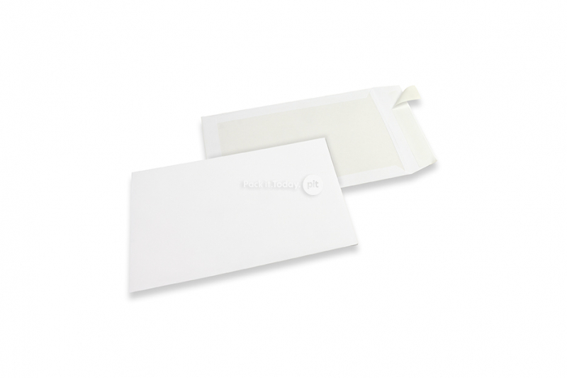 Board-backed envelopes - 220 x 312 mm, 120 gr white kraft front, 450 gr white duplex back, strip closure