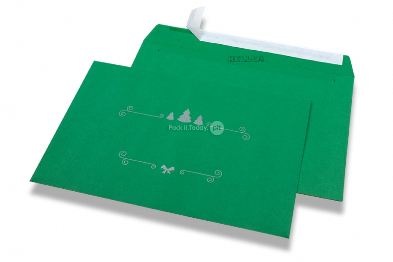 Coloured Christmas envelopes - Green, with Christmas decoration