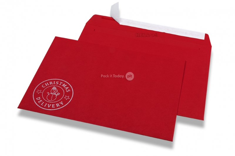 Coloured Christmas envelopes - Red, with snowman