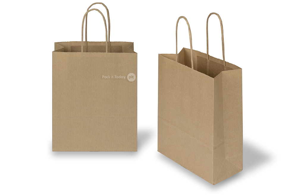 Paper carrier bags with twisted handles - brown striped, 180 x 80 x 220 mm, 90 gsm