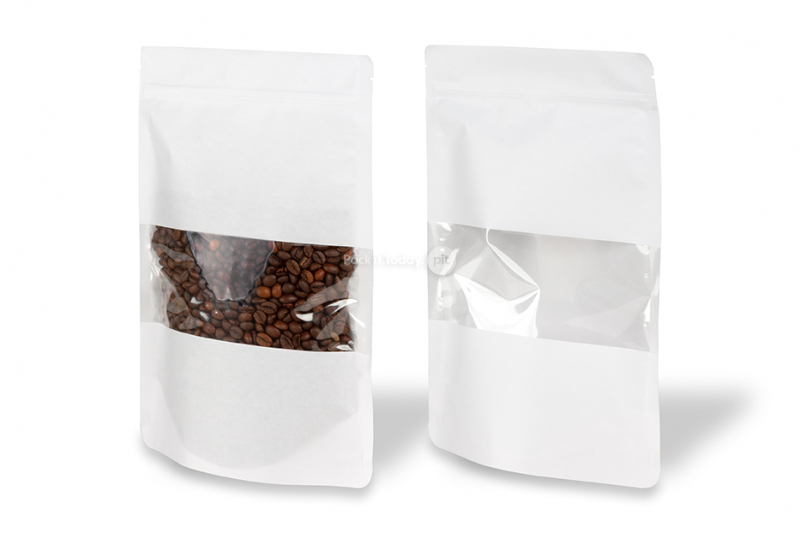 Stand up pouch with window - white, 180 x 290 x 90 mm, 1000 ml