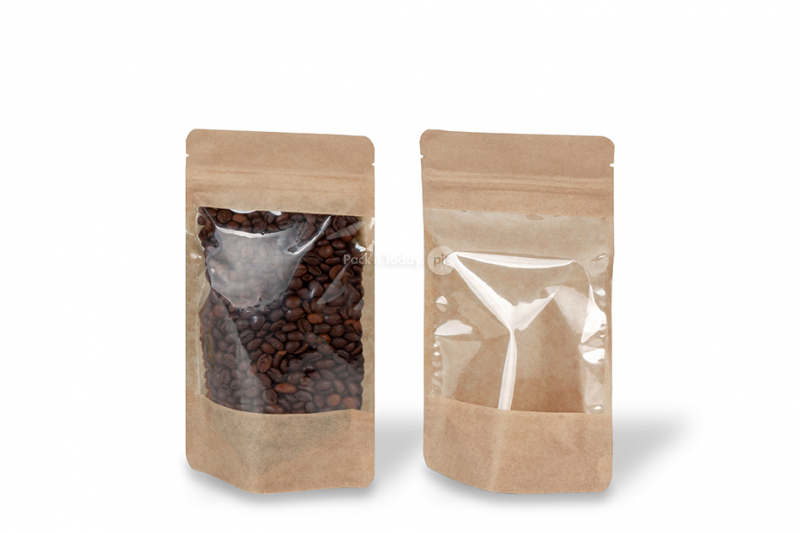 Stand up pouches with large window - 130 x 225 x 70 mm, 500 ml