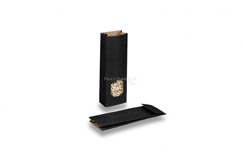 Block bottom paper bags black - 70 x 40 x 205 mm with window, 100 ml
