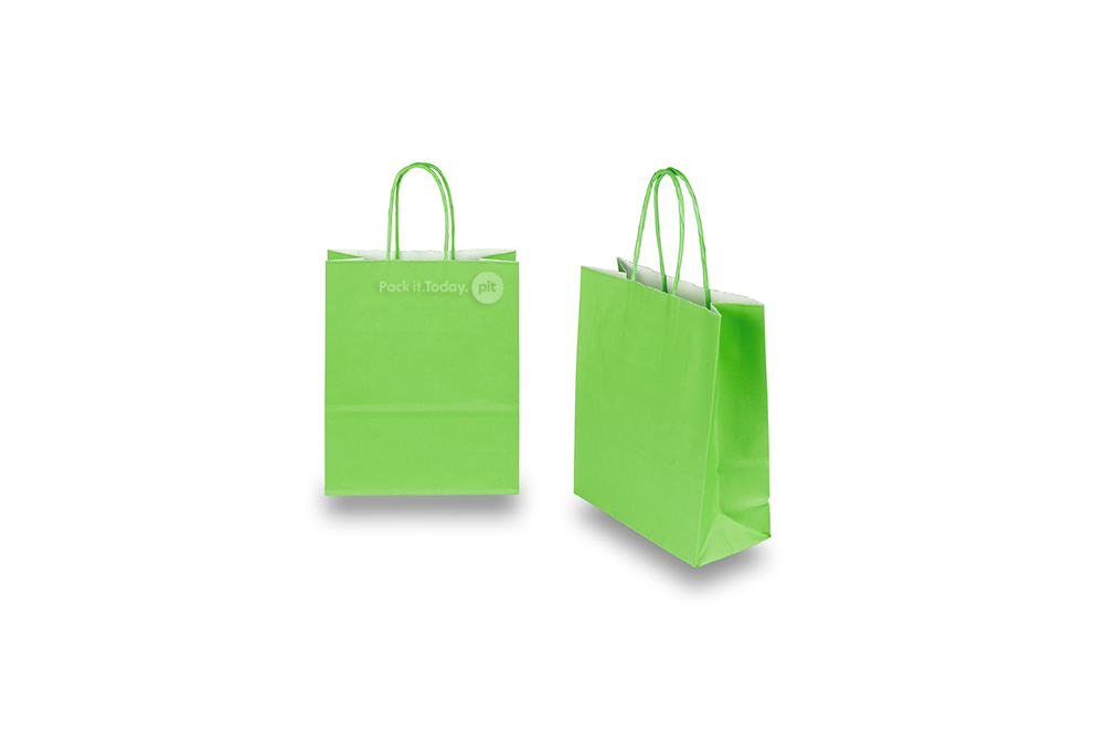 Paper carrier bags with twisted handles - green, 180 x 80 x 220 mm, 90 gsm