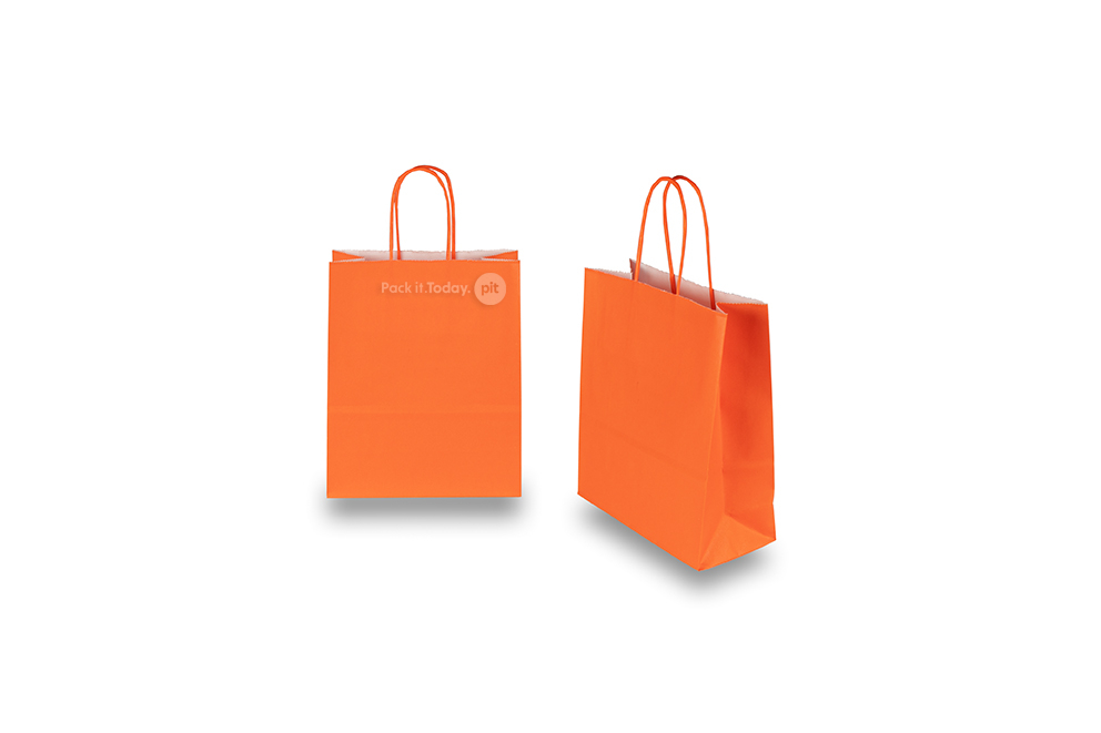 Paper carrier bags with twisted handles - orange, 180 x 80 x 220 mm, 90 gsm