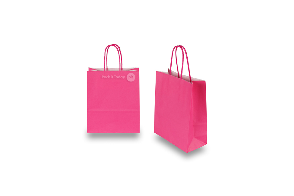 Paper carrier bags with twisted handles - bright pink, 180 x 80 x 220 mm, 90 gsm