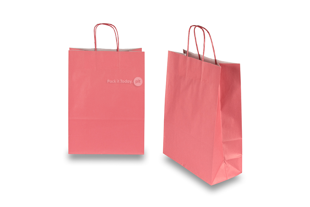 Paper carrier bags with twisted handles - red velvet, 260 x 120 x 350 mm, 90 gsm