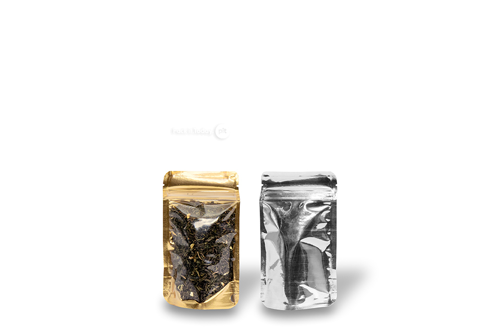 Stand up pouches metallic transparent - gold metallic, 85 x 145 x 50 mm - 100 ml