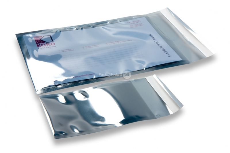 Semi-transparent silver grey foil envelopes.