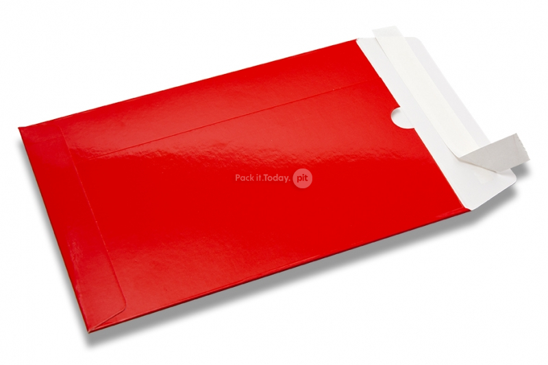Red coloured cardboard envelopes