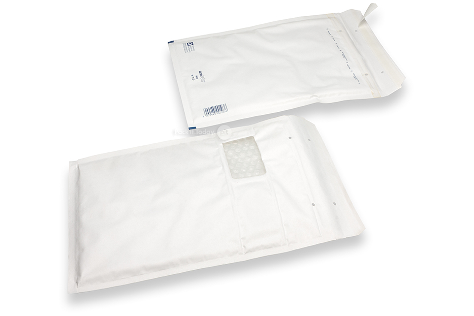 White air-cushioned envelopes with window - 225 x 340 mm, window on left 55 x 90 mm, window position 15 mm from the leftside and 70 mm from the top