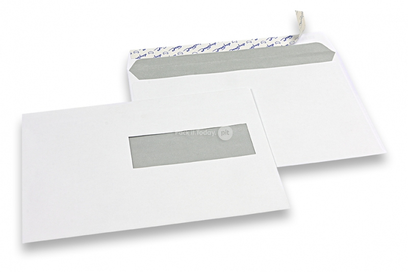 Window envelopes, white, 156 x 220 mm (EA5), window on right 40 x 110 mm, window position 15 mm from the right side and 66 mm from the bottom, 90 gram, closure with seal strip, weight each approx. 5 g.