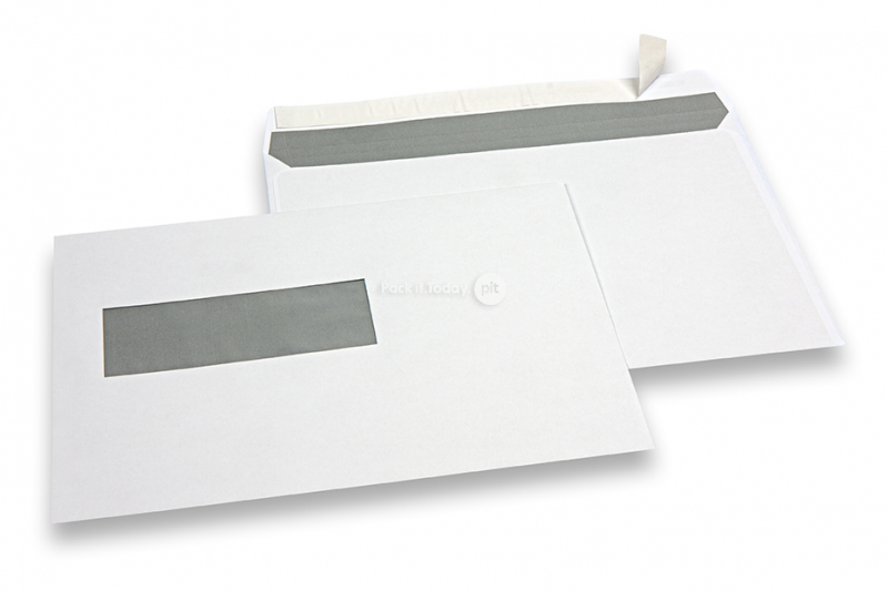 Window envelopes, white, 162 x 229 mm (C5), window on left 40 x 110 mm, window position 20 mm from the left side and 72 mm from the bottom,  90 gram, closure with seal strip, weight each approx. 7 g.
