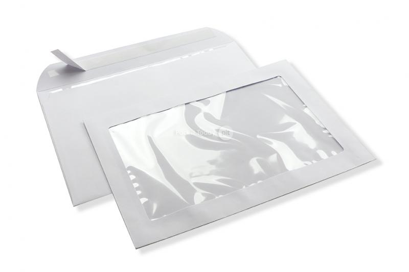 Panorama window envelope, 229 x 324 mm (A4), 160 gram, strip closure, (window format 170 x 270 mm, position: 27 mm from the left, 30 mm from the bottom)